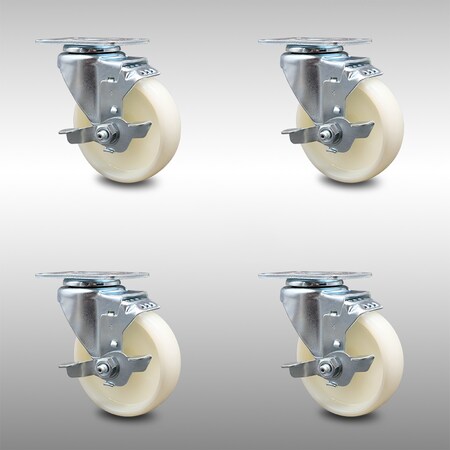 Service Caster 4 Inch SS Nylon Wheel Swivel Top Plate Caster Set with Brake SCC-SS20S414-NYS-TLB-4